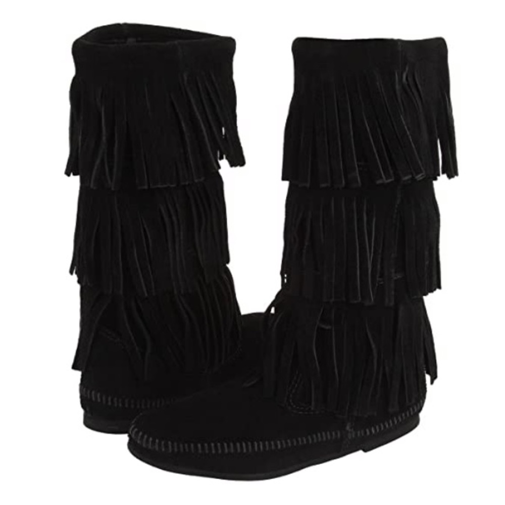 MINNETONKA Black Fringe Boots - Picture 2 of 4